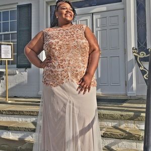 Plus Size Rose Gold Sequin Evening Gown